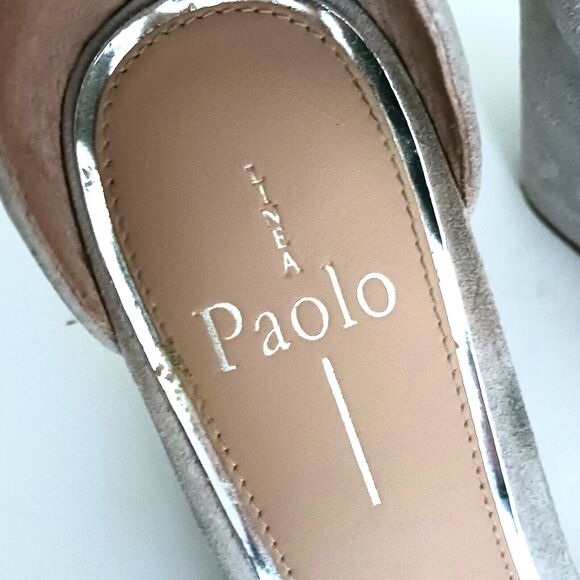 Linea Paola Elodie Wedge Sandal Lt Gray Suede Buckle Ankle Strap Sz 7 - Picture 7 of 9